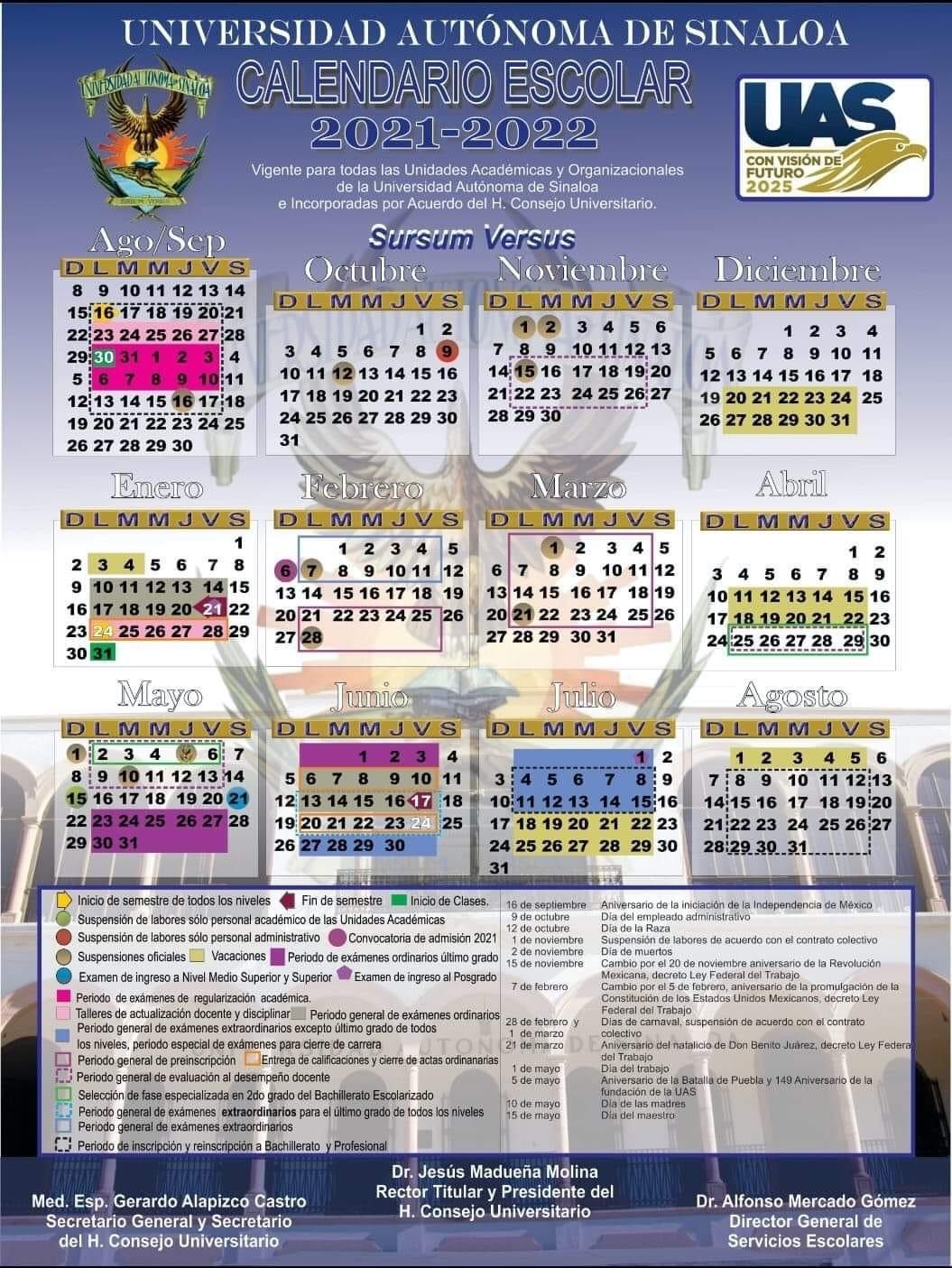 Calendario Escolar 20212022 Secretaría Académica Universitaria UAS