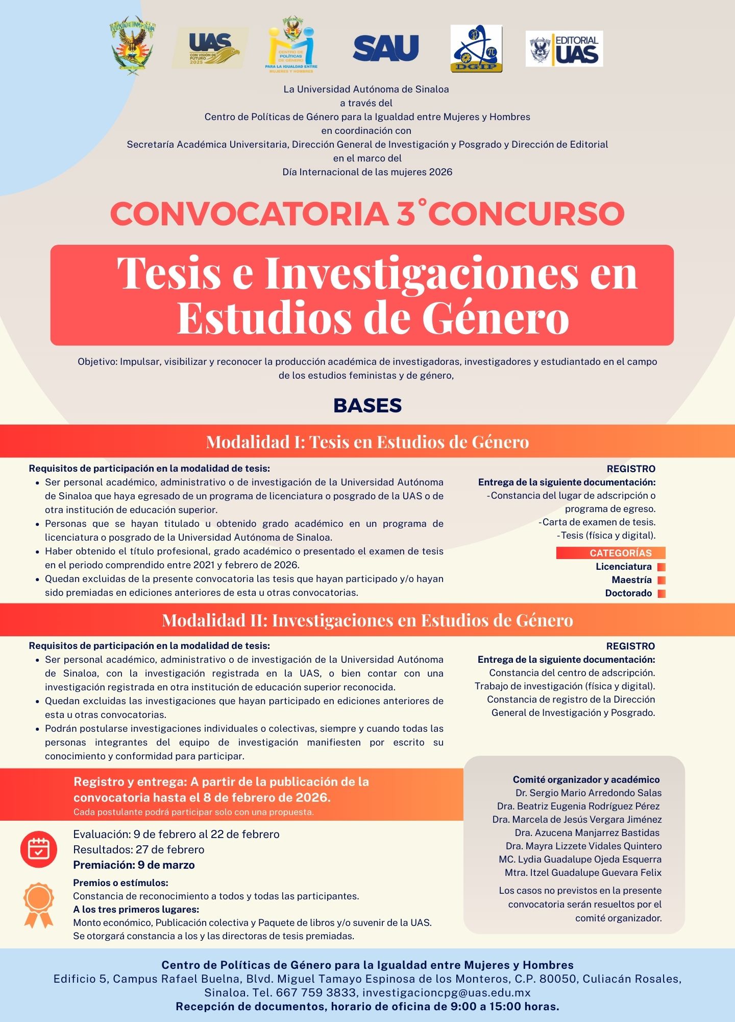 Convocatoria 3er Concurso: Tesis e Investigaciones en Estudios de G�nero - UAS