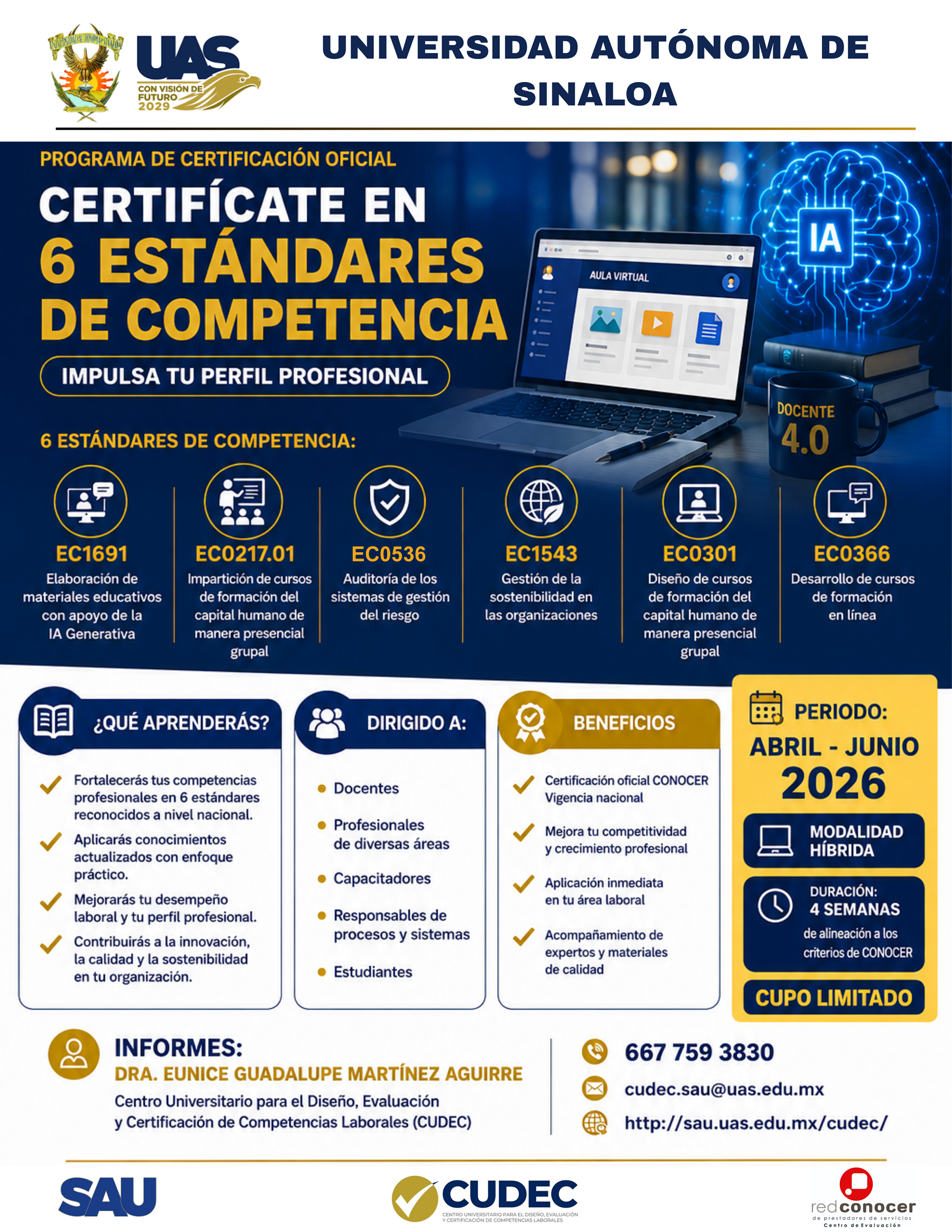 Evaluaciones CUDEC UAS para la certificaci�n en est�ndares de competencia (Abril / Junio 2026)