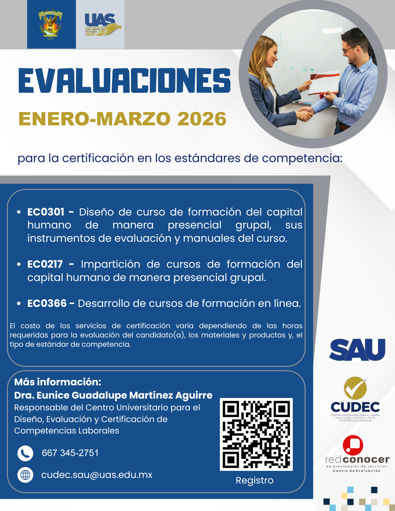 Evaluaciones CUDEC UAS para la certificación en estándares de competencia (Enero / Marzo 2026)