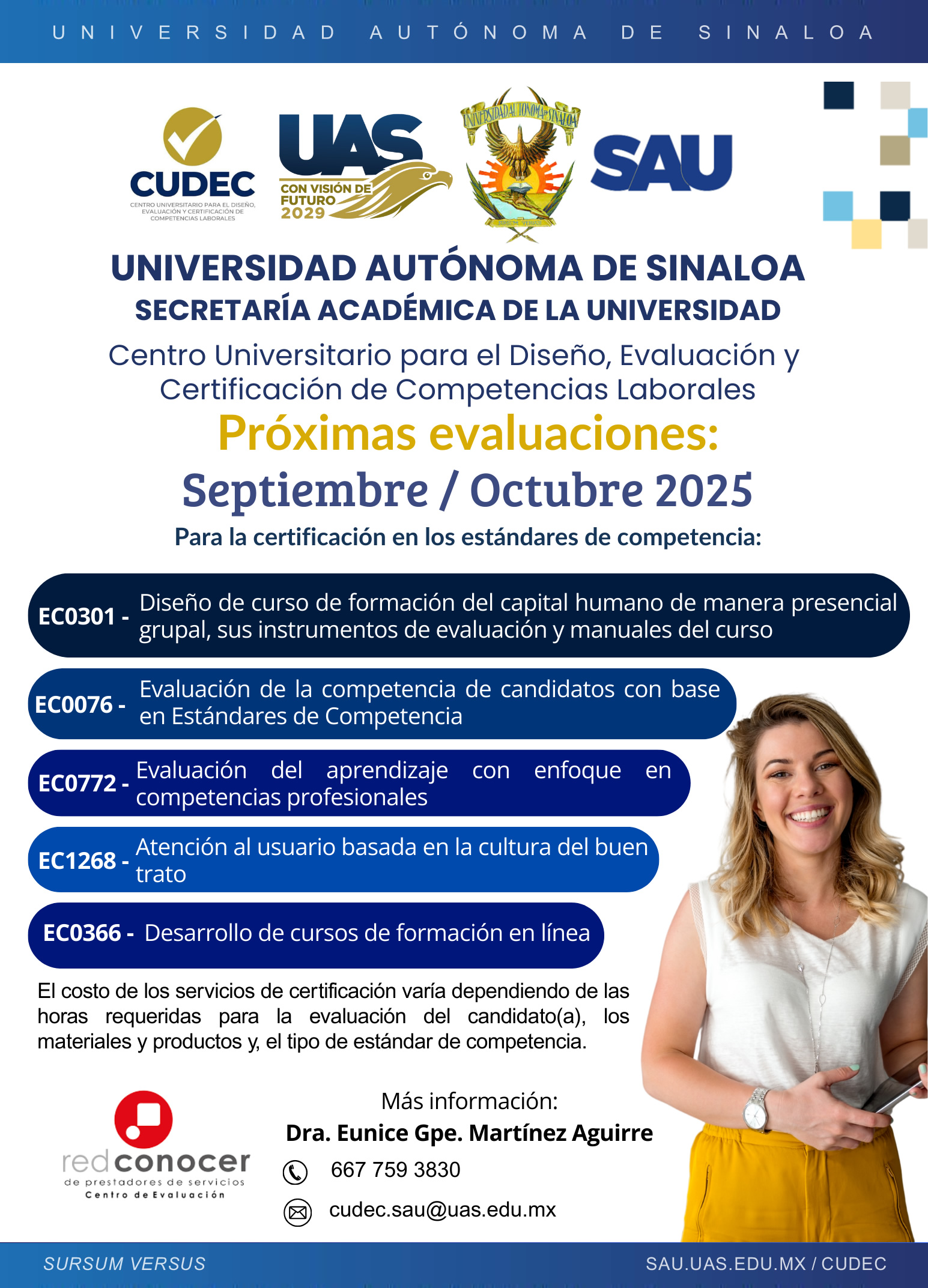 Evaluaciones CUDEC UAS para la certificación en estándares de competencia (Septiembre / Octubre 2025)
