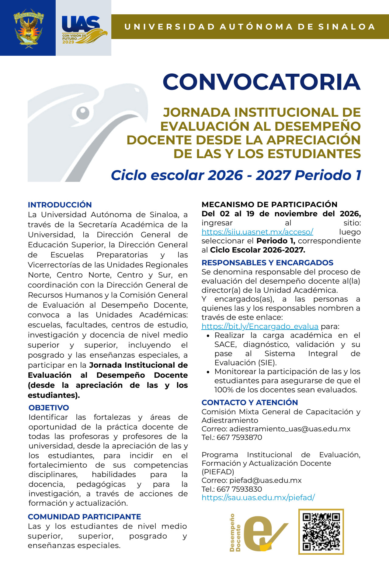 Jornada Institucional de Evaluaci�n Docente desde la apreciaci�n de los estudiantes 2026-2027 Periodo 1
