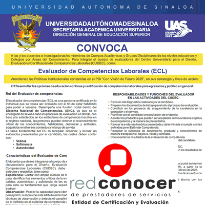 Convocatoria para integrar el cuerpo de Evaluadores de Competencias Laborales ECL del CUDEC-UAS