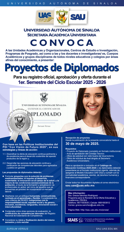 Convocatoria para la formulación y presentación de Proyectos de Diplomados para el 1er Semestre del Ciclo Escolar 2025-2026