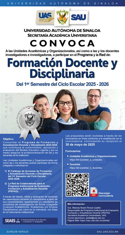 Convocatoria para la participación en el Programa y la Red de formación docente y disciplinaria del 1er Semestre del Ciclo Escolar 2025-2026