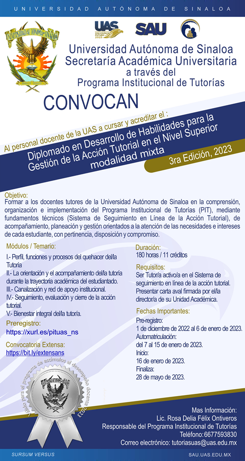 Diplomado en Desarrollo de Habilidades para la Gestión de la Acción Tutorial en el Nivel Superior (modalidad mixta) 3era. Edición, 2023