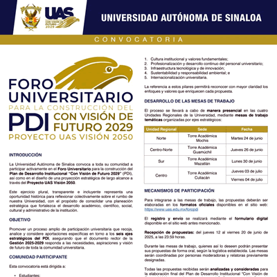 Foro Universitario para la construcción del Plan de Desarrollo Institucional Con Visión de Futuro 2029 Foro Universitario para la construcción del Plan de Desarrollo Institucional Con Visión de Futuro 2029