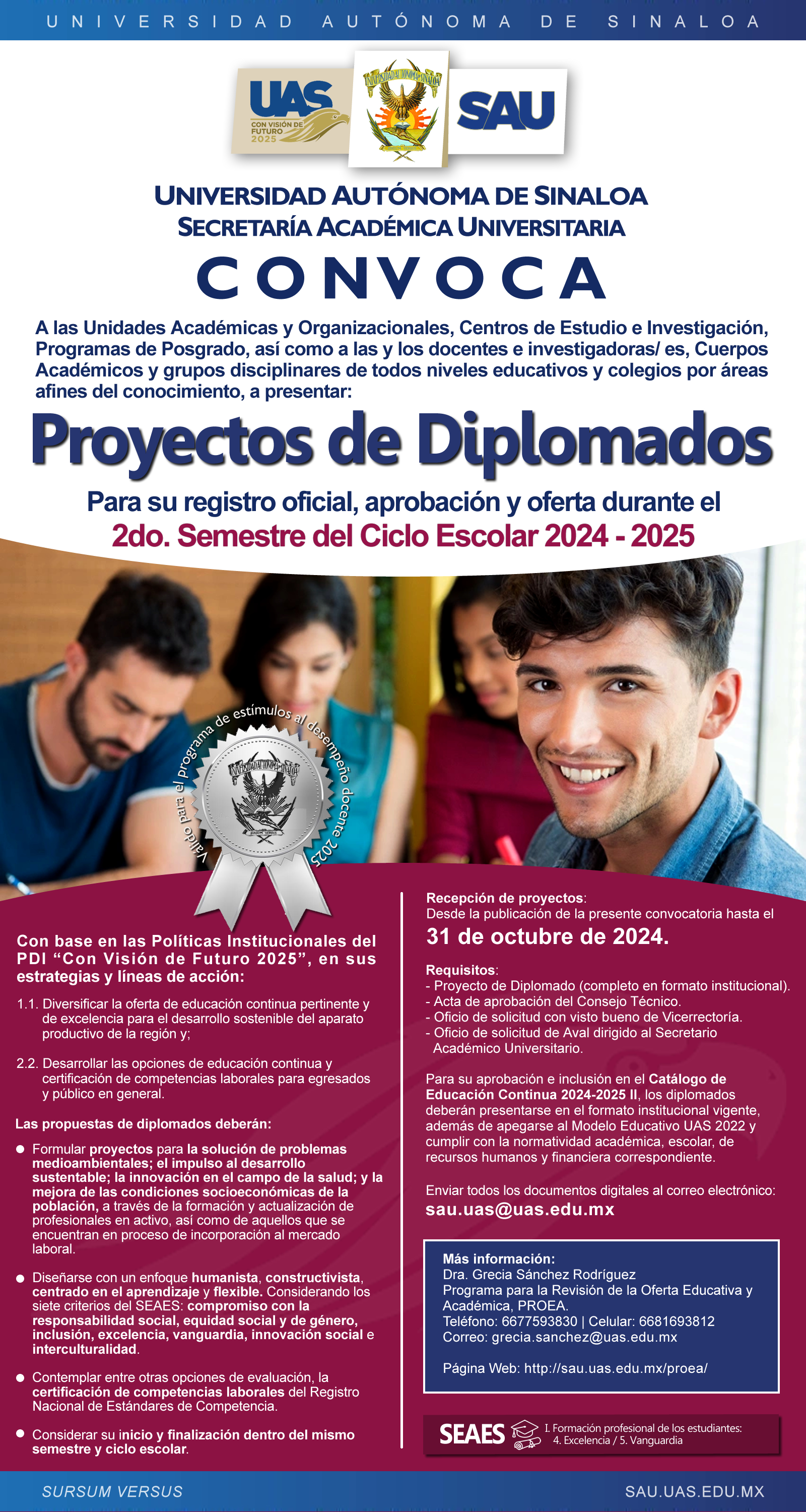 Convocatoria para la formulacin y presentacin de Proyectos de Diplomados para el 2do Semestre del Ciclo Escolar 2024-2025