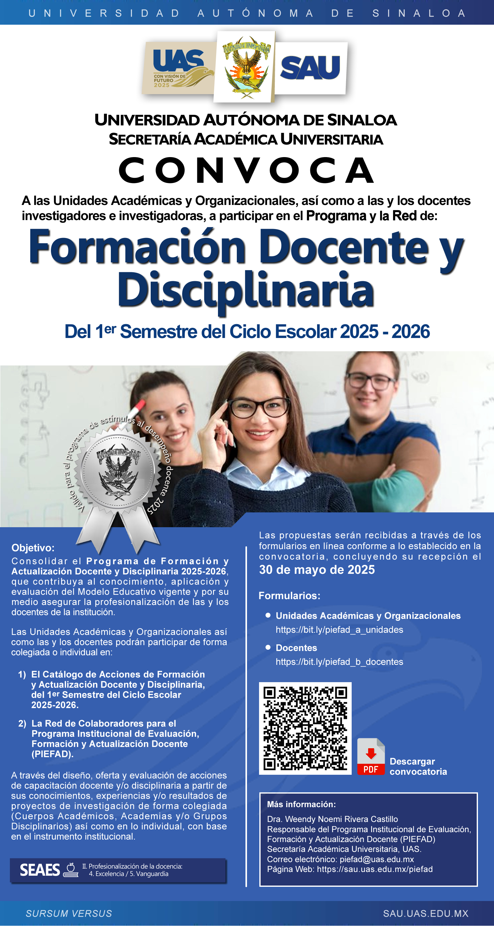 Convocatoria para la participacin en el Programa y la Red de formacin docente y disciplinaria del 1er Semestre del Ciclo Escolar 2025-2026