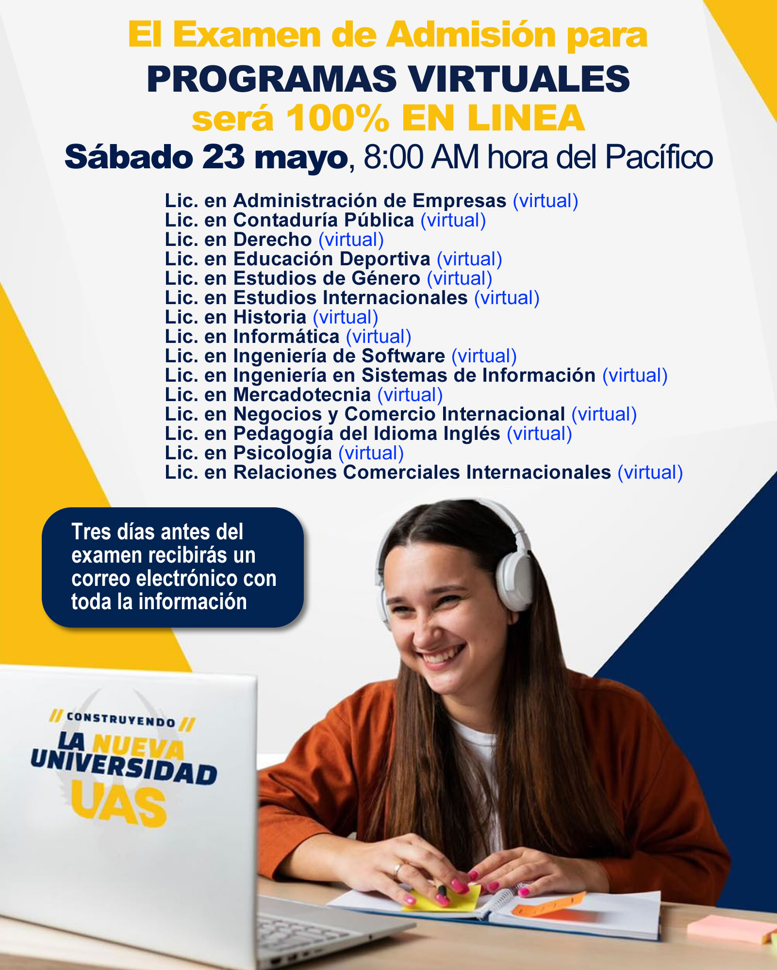 Examen Institucional de Diagnóstico en línea para carreras virtuales UAS 2026
