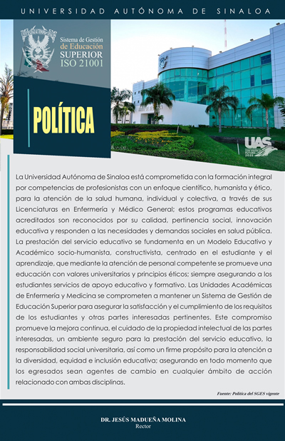 Política Sistema de Gestión de Educación Superior ISO 21001 de la Universidad Autónoma de Sinaloa